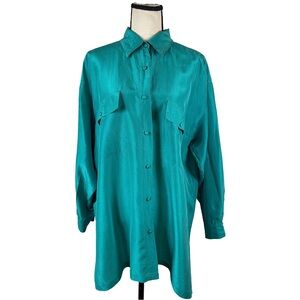 Vintage New York Studio Silk Button Up Shirt | Teal Oversized